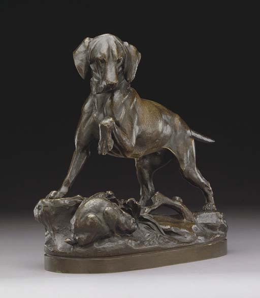 Prosper Lecourtier - Braque Rapportant Un Lièvre