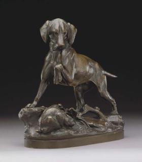 Prosper Lecourtier - Braque Rapportant Un Lièvre