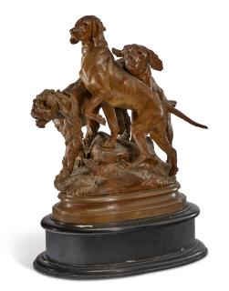 Prosper Lecourtier - Trois chiens à la chasse (Three dogs on the hunt)