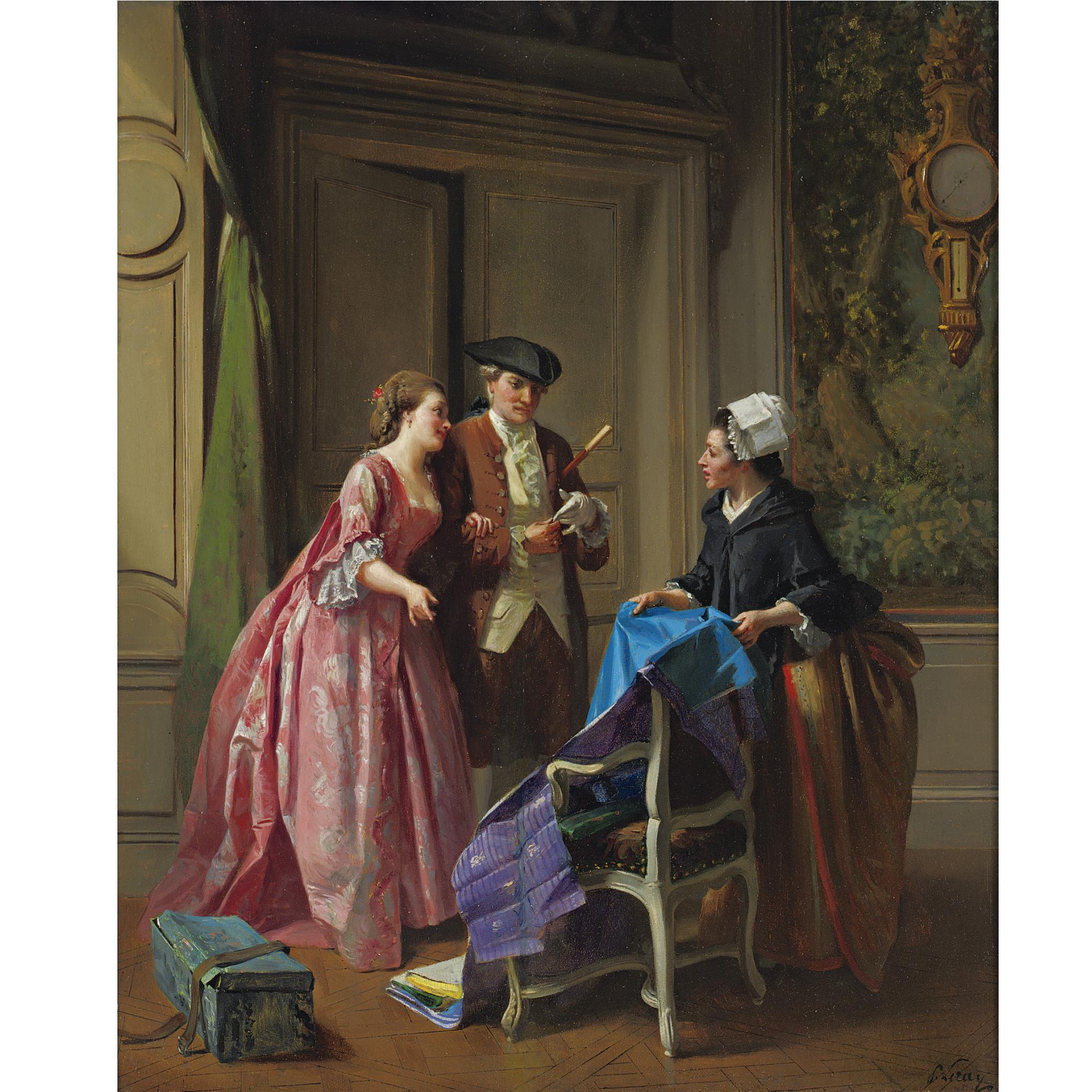 Prudent-Louis Leray - Choosing Fabric For A New Dress