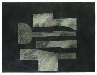 Prunella Clough - Untitled (Four Forms on a Black Background)