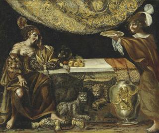 Pseudo-Caroselli - An Allegorical Scene With A Courtesan, A Handmaid, A Leopard And A Lion