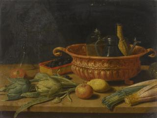 Pseudo-Jan Van Kessel Ii - Still Life Of Fruit, Vegetables, A Copper Pot And Other Objects On A Table