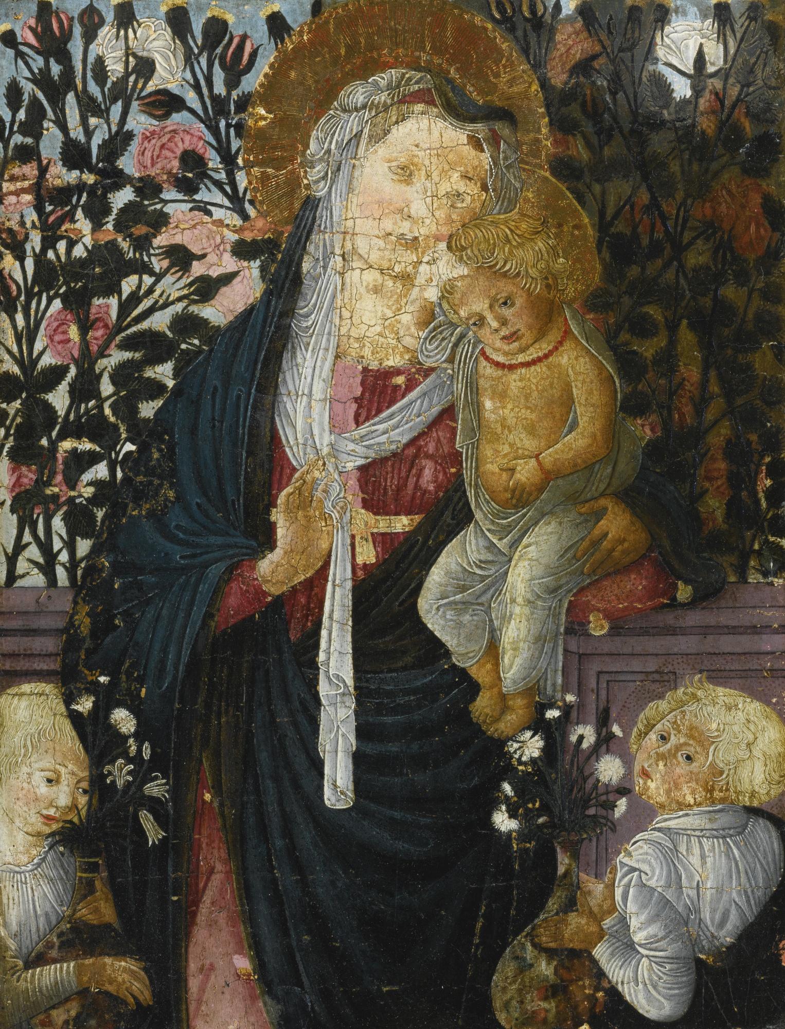 Pseudo Pier Francesco Fiorentino - The Madonna And Child With Two Angels Before A Rose Hedge