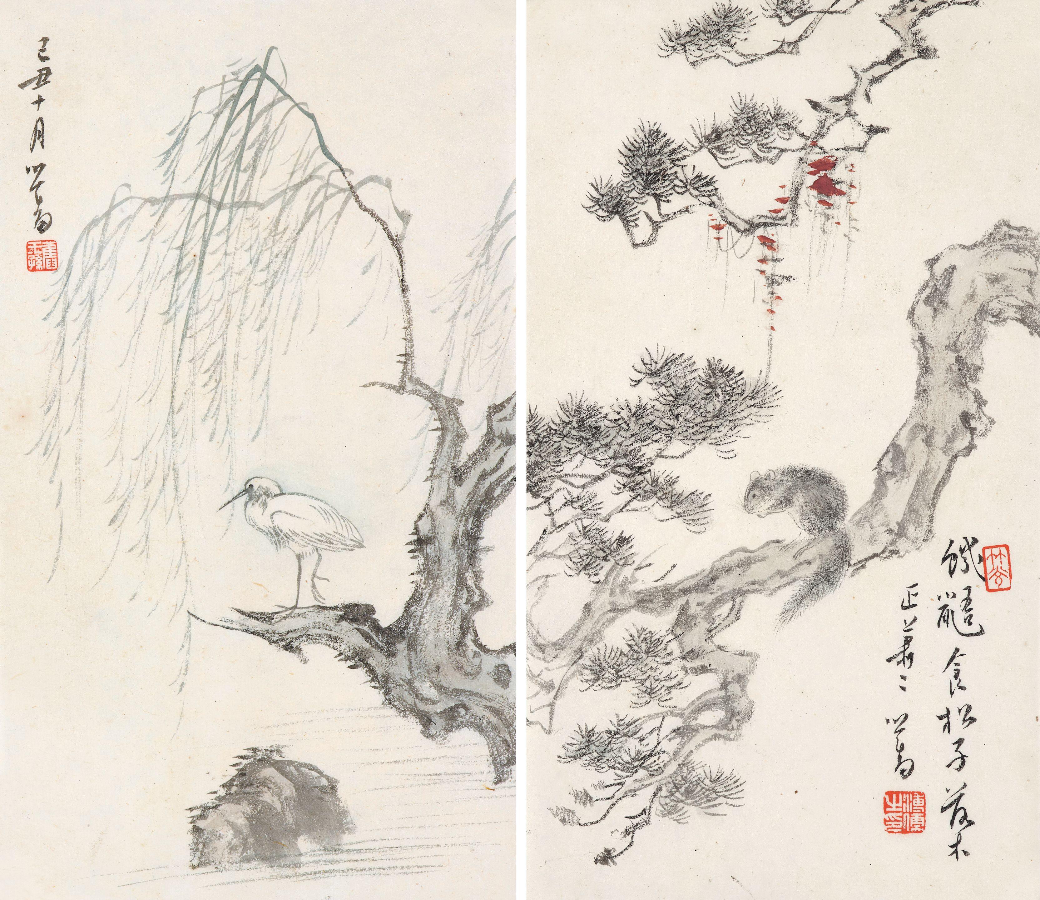 Pu Ru - Squirrel and Egret, 1949