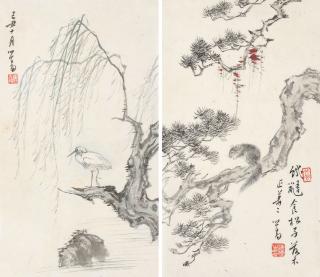 Pu Ru - Squirrel and Egret, 1949