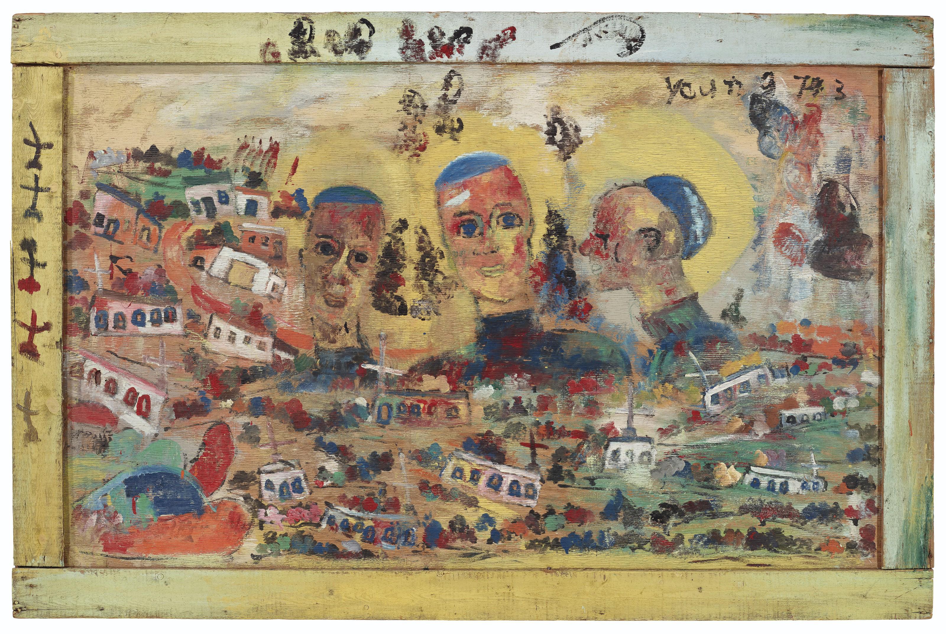 Purvis Young - People with Halos Above City, 1973