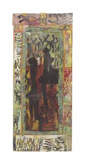 Purvis Young - Pregnant Woman with Man, Surrounded by Dancing Figures