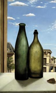 Pyke Koch - Stilleven met twee flessen: bottles in an open window