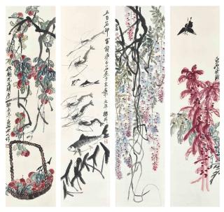 Qi Baishi - Between Likeness & Unlikeness – Amaranth, Wisteria, Aquatic Life, Lychees