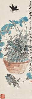 Qi Baishi - Blue Flowers and Butterfly