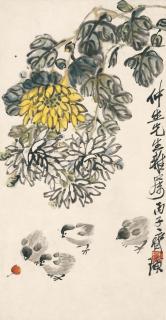 Qi Baishi - Chrysanthemum And Chicks