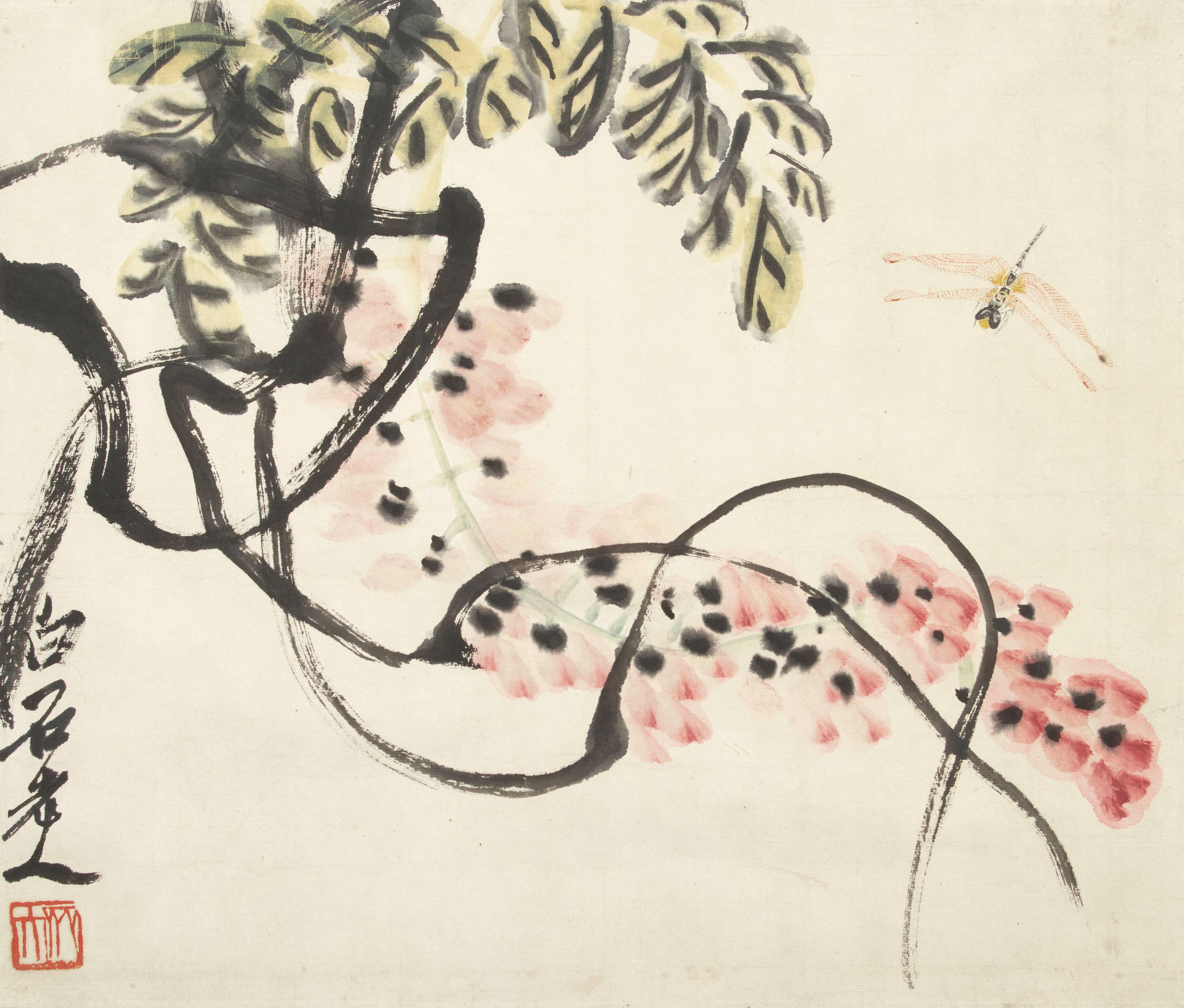 Qi Baishi - Wisteria and Dragonfly