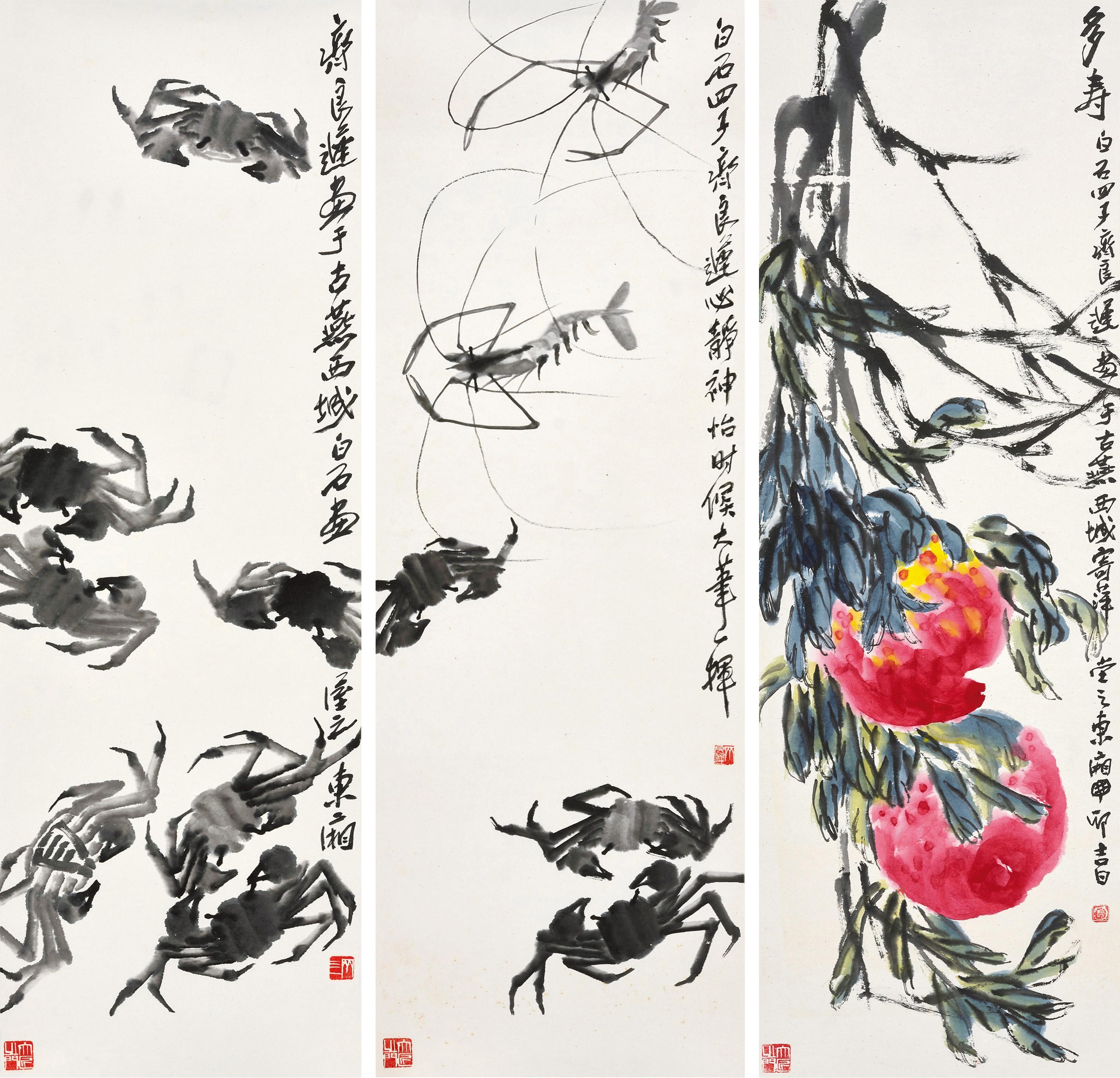 Qi Liangchi - Longevity Peach,Crabs And Shrimps