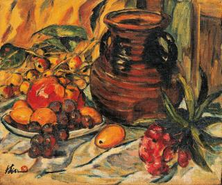 Qian Ding - Still Life with Amphora Vase & Fruit
