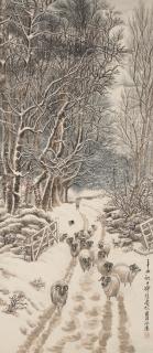 Qian Shoutie - Herding Sheep in the Snowy Village, 1961