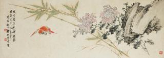 Qian Songyan - Bamboo, Chrysanthemum, Rock and Sparrow