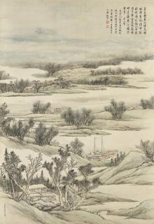 Qian Weicheng - A Poem and Landscape of Jinmen