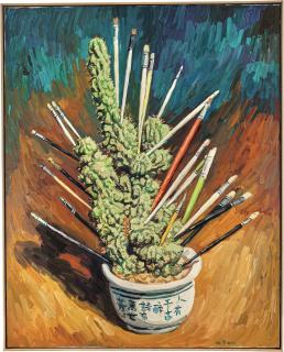 Qin Qi - Painting Brushes against a Blue Background(Painted in 2012)