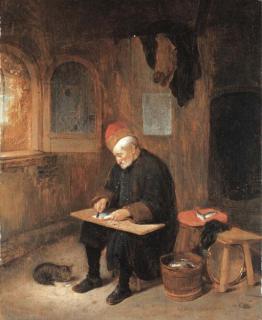 Quiringh Gerritsz. van Brekelenkam - A fishmonger scaling fish
