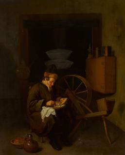 Quiringh Gerritsz. van Brekelenkam - A spinner eating a herring