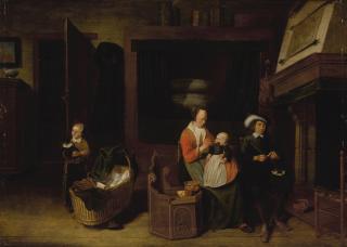 Quiringh Gerritsz. Van Brekelenkam - An Interior Scene With An Artist And His Family
