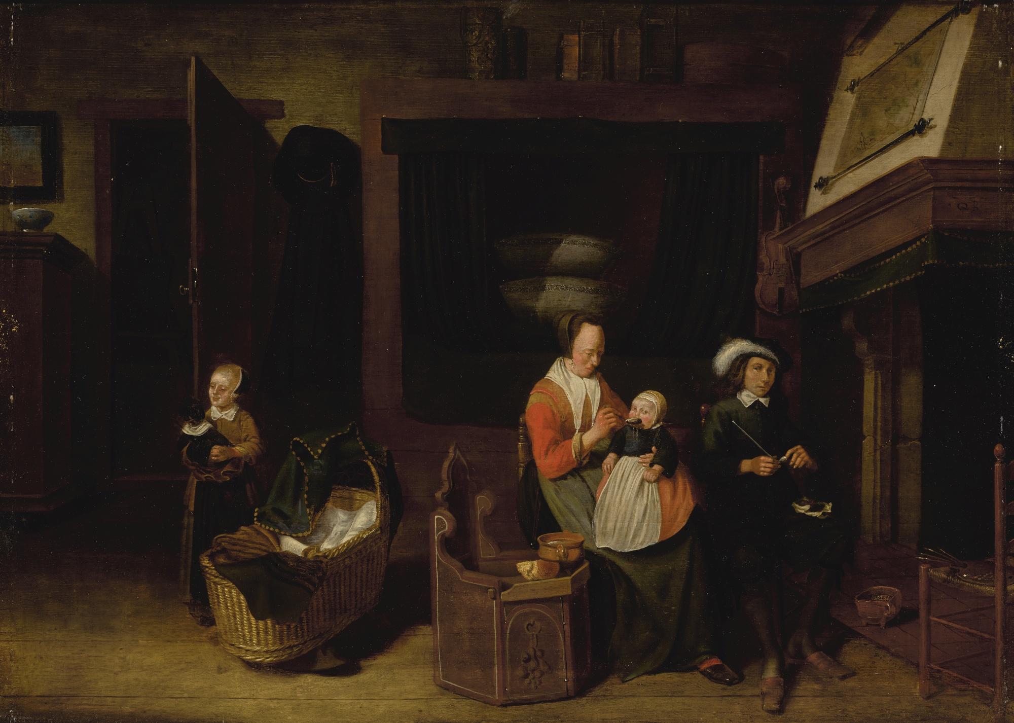Quiringh Gerritsz. Van Brekelenkam - An Interior Scene With An Artist And His Family