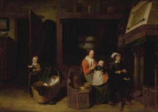 Quiringh Gerritsz. Van Brekelenkam - An Interior Scene With An Artist And His Family