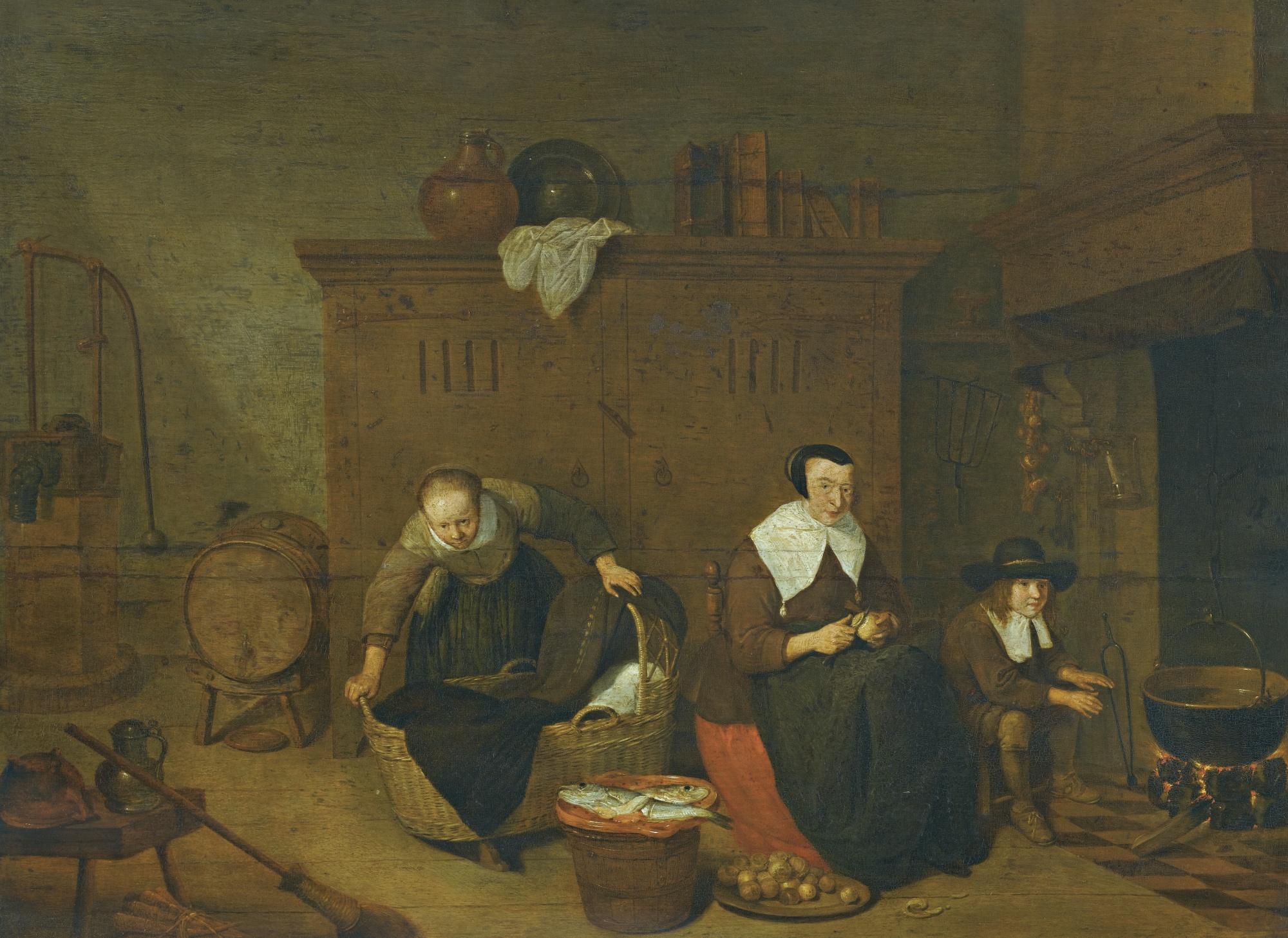 Quiringh Gerritsz. van Brekelenkam - An Interior With A Woman Peeling Turnips
