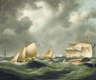 R.B. Spencer - A Royal Navy Frigate And Other Shipping In A Heavy Swell Off The Eddystone Lighthouse; And Shipping In A Stiff Breeze (Illustrated)
