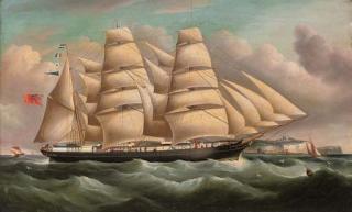 R.B. Spencer - The three-masted barque Clairellen under full sail in the Channel off Dover
