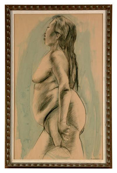 R.C. Gorman - Untitled (female nude with fan)