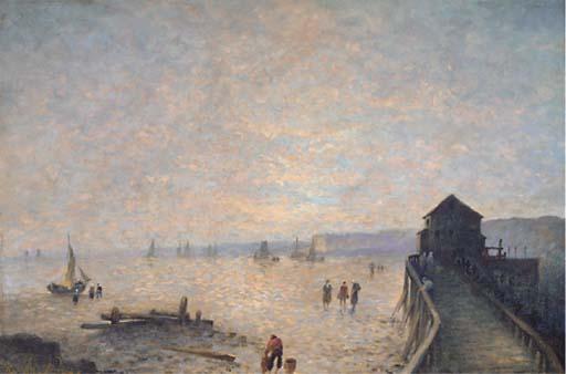 R. Mulders - Figures and boats at low tide; with a further example by the same hand