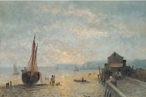 R. Mulders - Figures and boats on a beach at low tide; and another similar