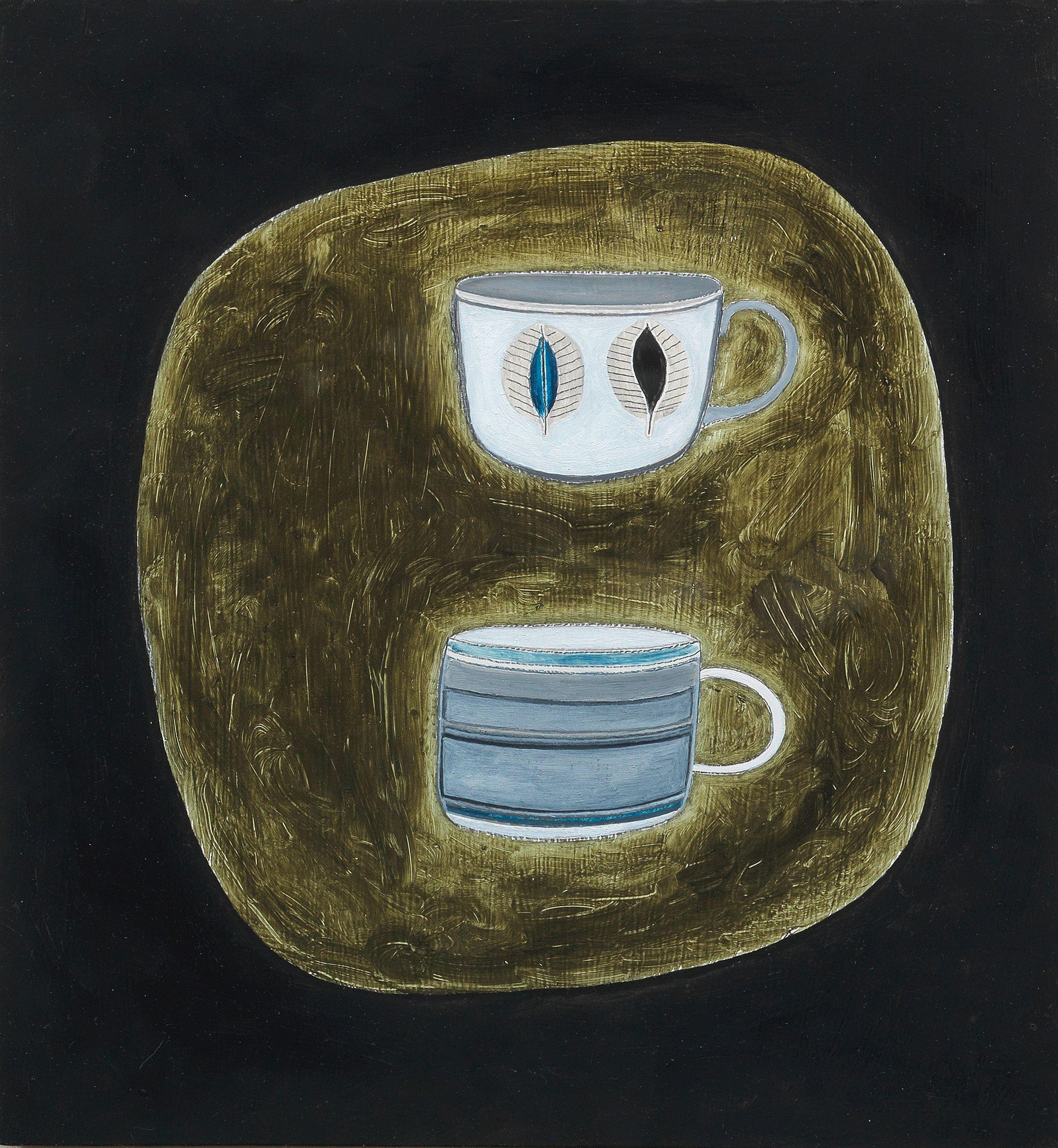 Rachel Nicholson - Composition on Black and Green with Two Cups