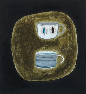 Rachel Nicholson - Composition on Black and Green with Two Cups