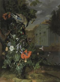 Rachel Ruysch - Forest Floor with a classical façade beyond