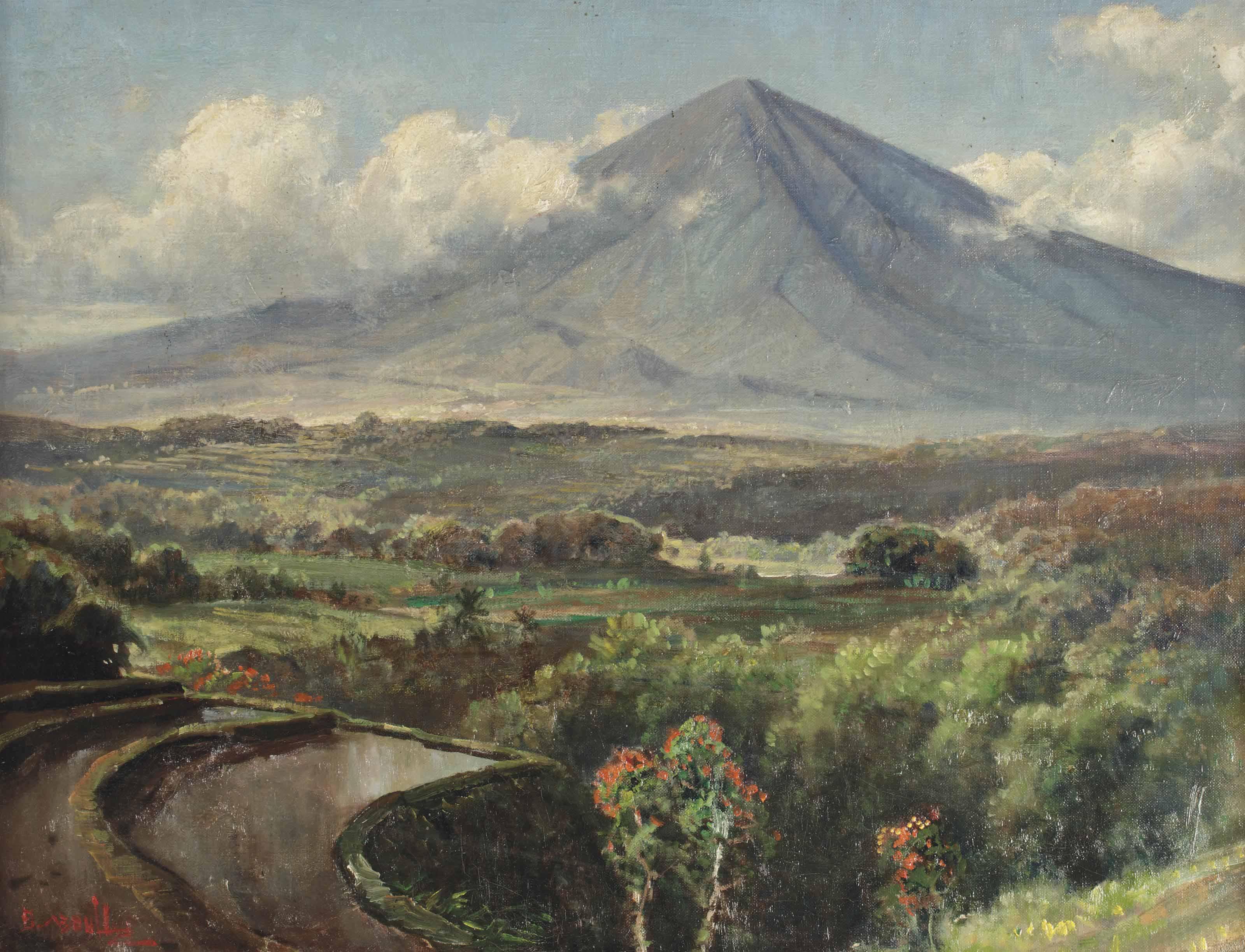 Raden Basouki Abdullah - A landscape with sawahs, Indonesia