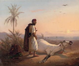 Raden Sarief Bastaman Saleh - An Arabic horseman and his horse in the desert