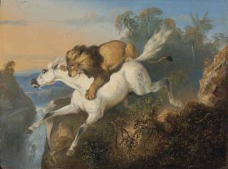 Raden Sarief Bustaman Saleh - Lion attacking a horse