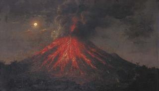 Raden Sarief Bustaman Saleh - The Eruption of Mt. Merapi At Night, Java
