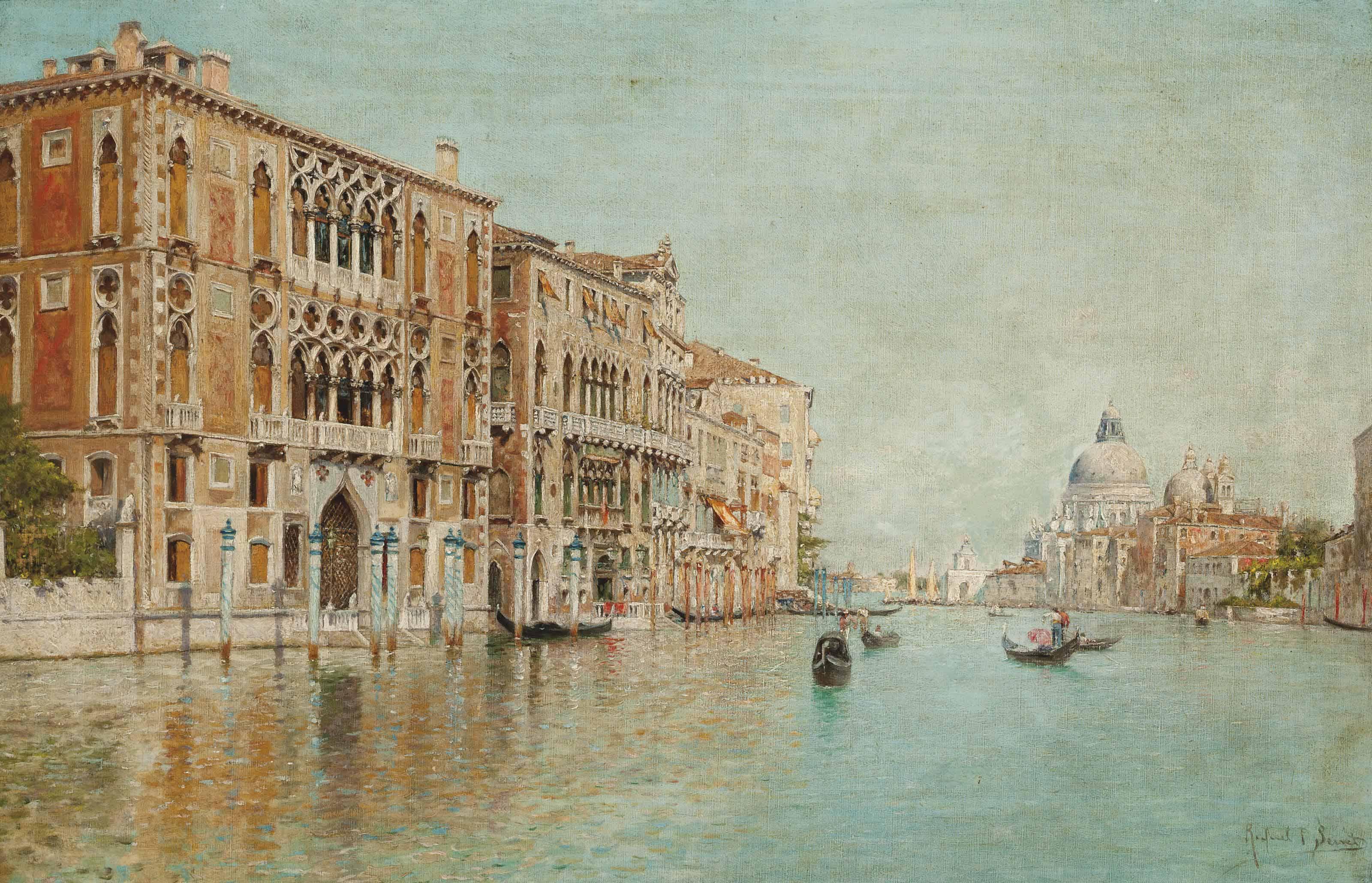 Rafael Senet y Perez - Gondolas on the Grand Canal, Santa Maria della Salute beyond
