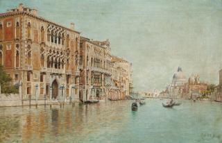 Rafael Senet y Perez - Gondolas on the Grand Canal, Santa Maria della Salute beyond