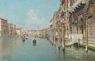 Rafael Senet Y Perez - On the Grand Canal, the Rialto Bridge beyond, Venice