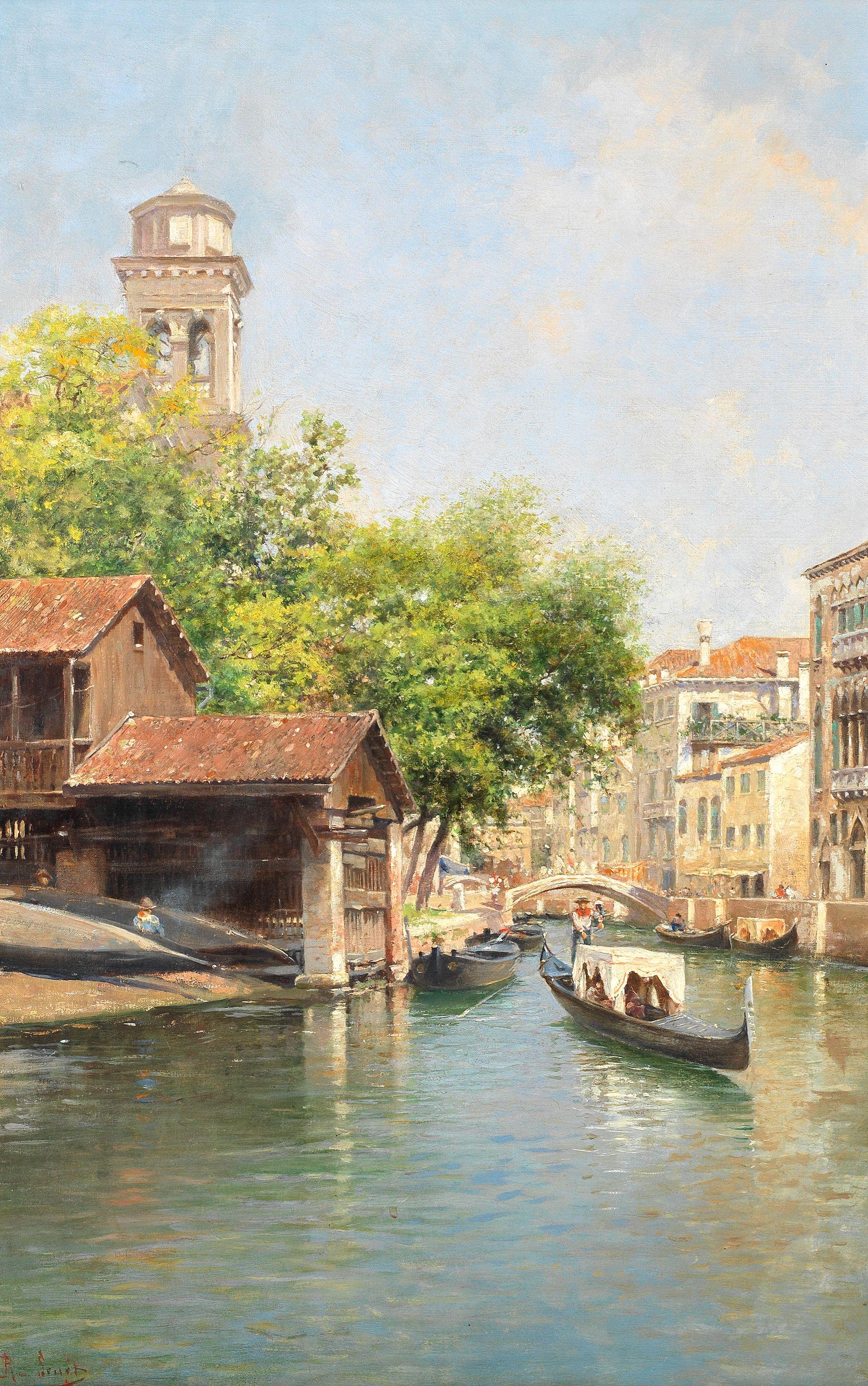 Rafael Senet y Perez - The gondola workshop of San Trovaso, Venice; Gondolas on a Venetian canal, a pair each 37.1 x 57.1cm (14 5/8 x 22 1/2in). (2)