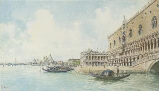 Rafael Senet - A goldolier before the Molo, Venice