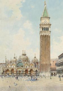 Rafael Senet - Feeding pigeons before the Basilica di San Marco