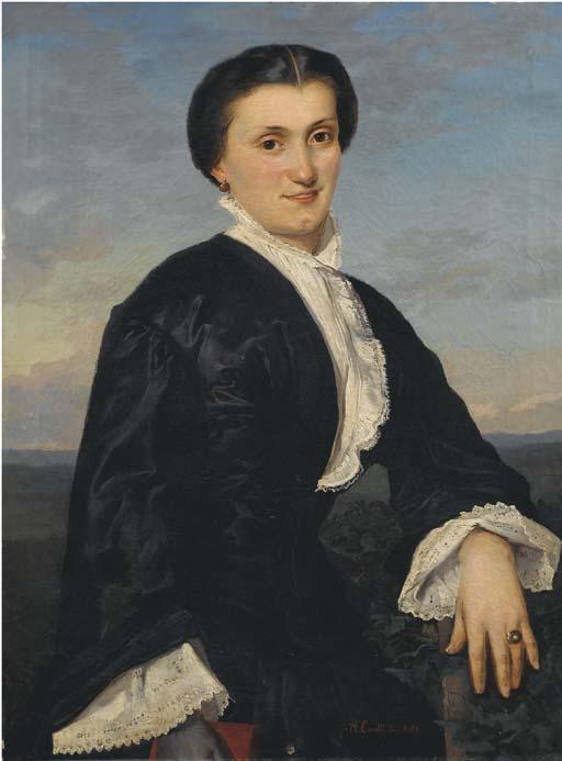 Raffaele Carelli - Ritratto di Signora Nel Paesaggio, 1857