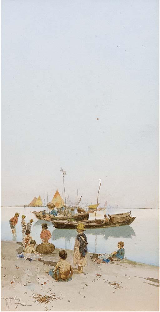Raffaele Mainella - Fanciulli e barche a riva