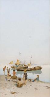 Raffaele Mainella - Fanciulli e barche a riva